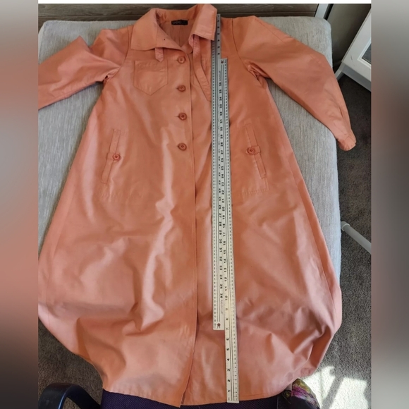 PIOGGIA Italian Vintage Button Down  Lite Orange Peach Belt Trench Coat Wom S 12 - Picture 5 of 10